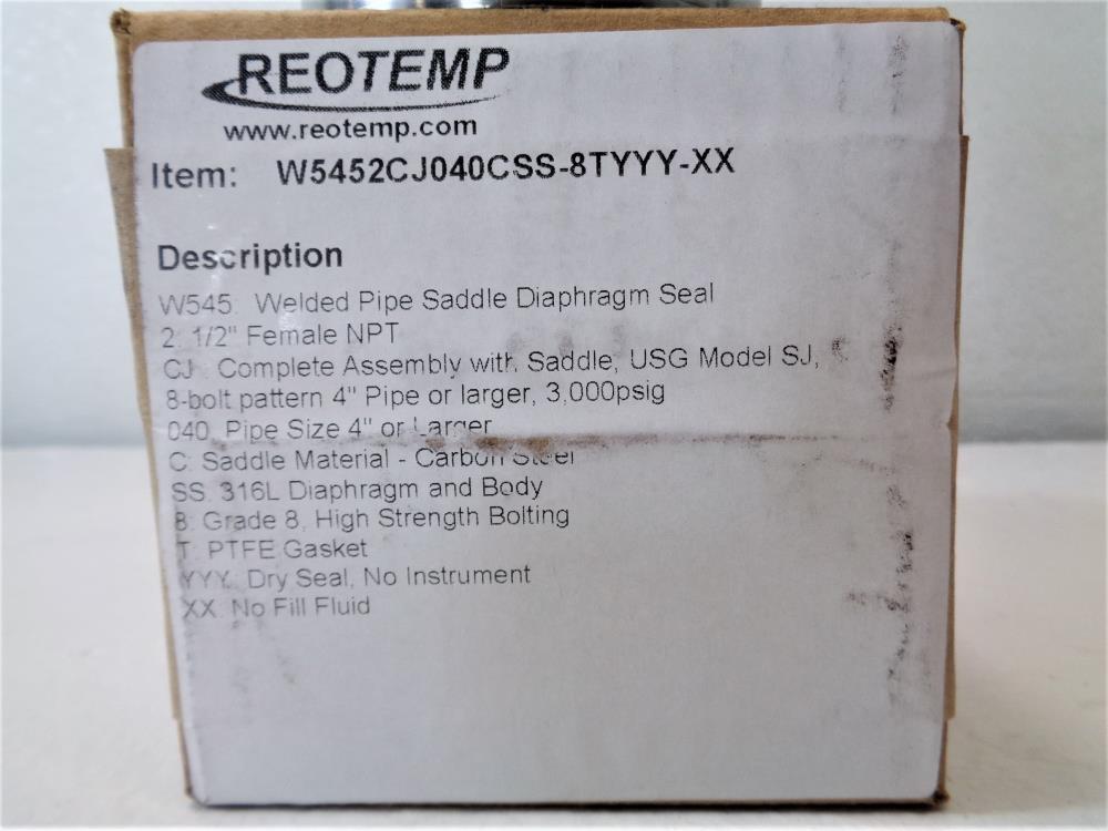 Reotemp W545 1/2" NPT Welded Pipe Saddle Diaphragm Seal W5452CJ040CSS-8TYYY-XX